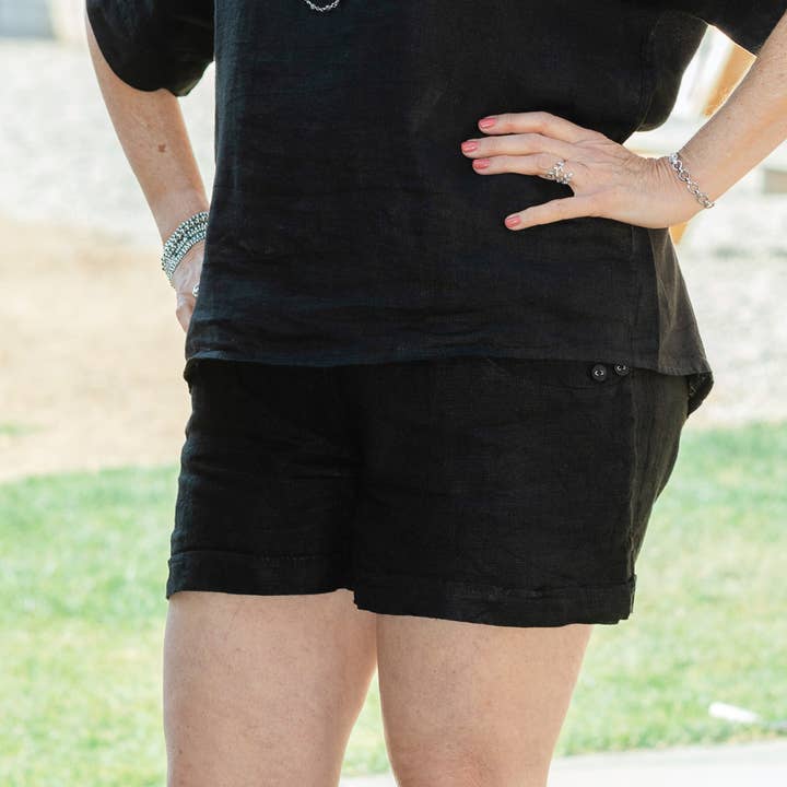 Italian Made Linen Cuffed Shorts, SALE for wholesale by Splendid Iris Threads