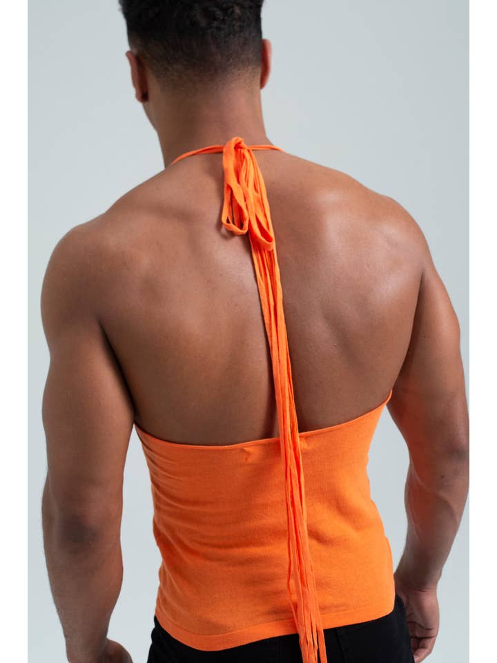 Orange Self-Tie Halter Knit Tank with Back Straps for wholesale on Faire5