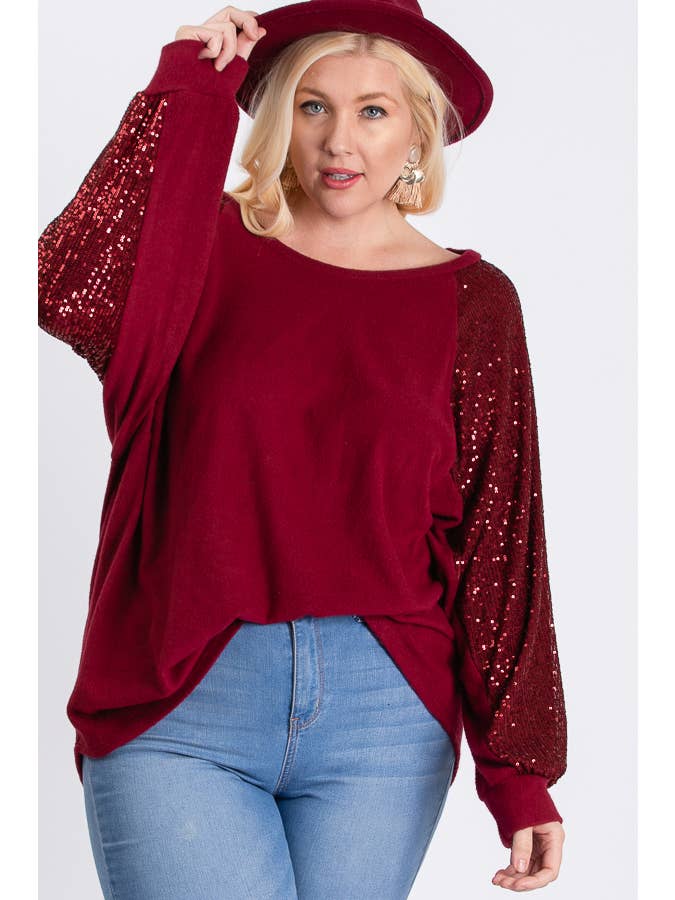 7th Ray - Wholesale Tunic - Women's - Brushed Knit Sequin Pullover Long Sleeve Top T2937XL