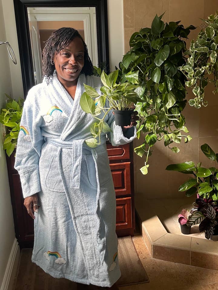 Over The Rainbow Applique Long Terry Loop Bathrobe for wholesale by Aegean Apparel