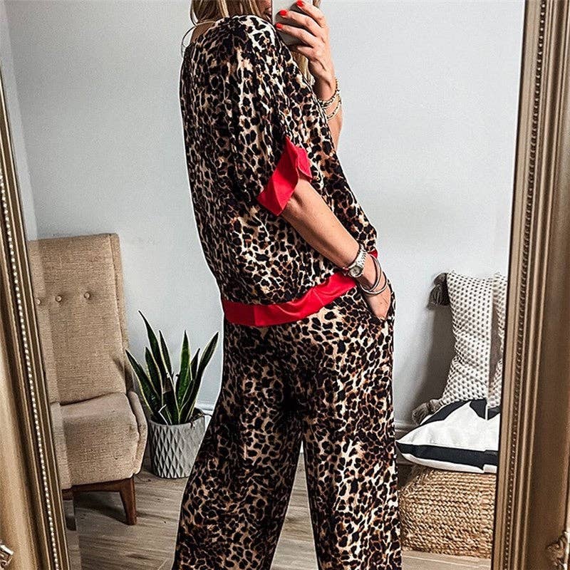 Leopard Print Two-Piece Set With Color Block Trim for wholesale on Faire2
