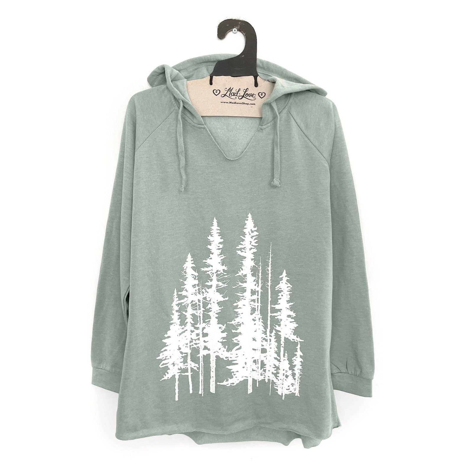 Mad Love Shop - Wholesale Hoodie - Women's - Sage Green Fleece V-Notch Beach Pullover Hood w/ Evergreens6