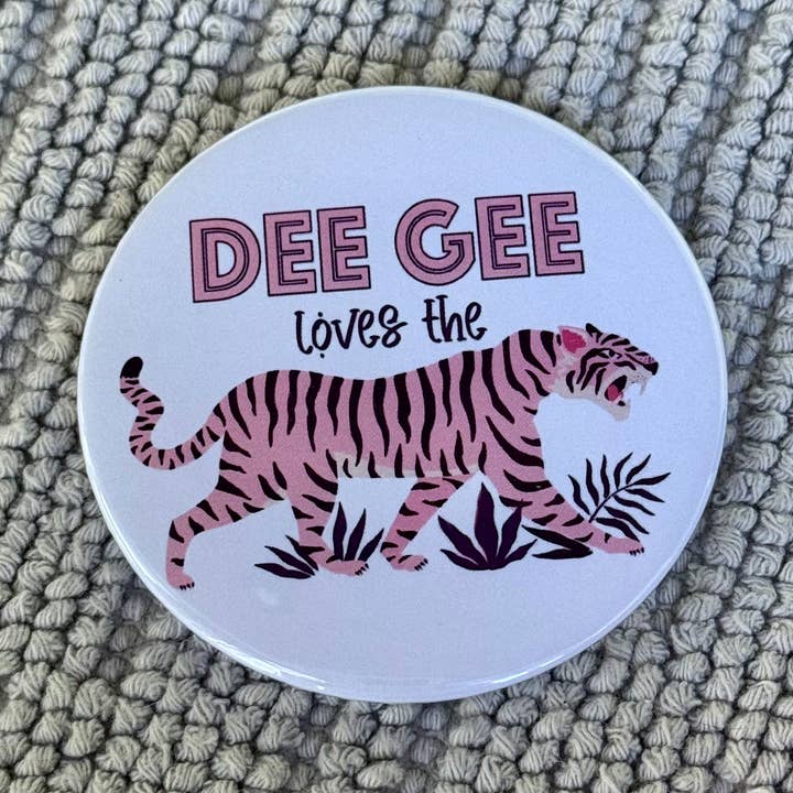 Delta Gamma Sorority 3" Pin/Button - Pink/Purple Tiger for wholesale by Buttongirl99