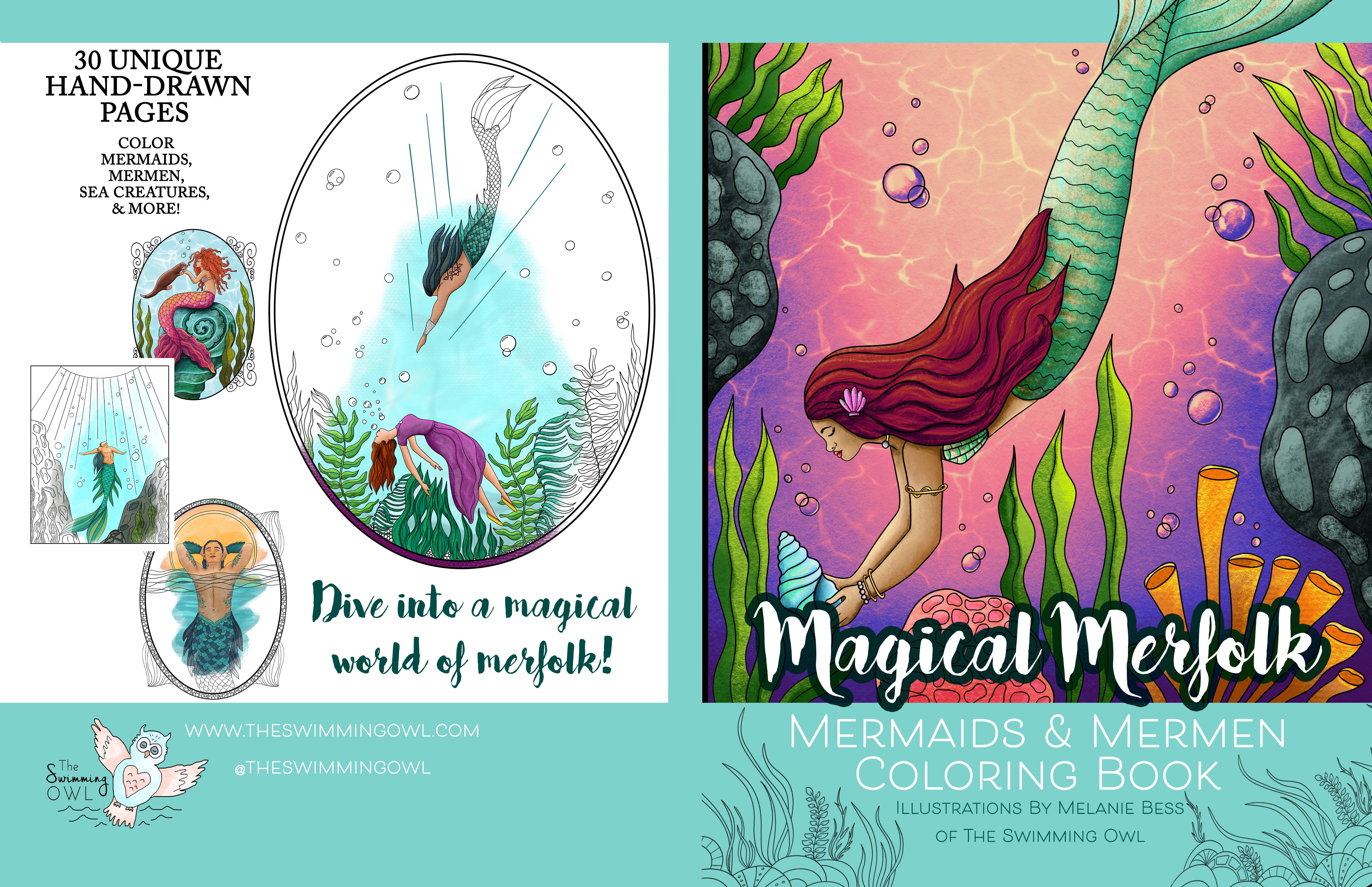 The Swimming Owl - Wholesale Coloring & Activity Book - Adult - Magical Merfolk Coloring Book For Adults + Teens 1