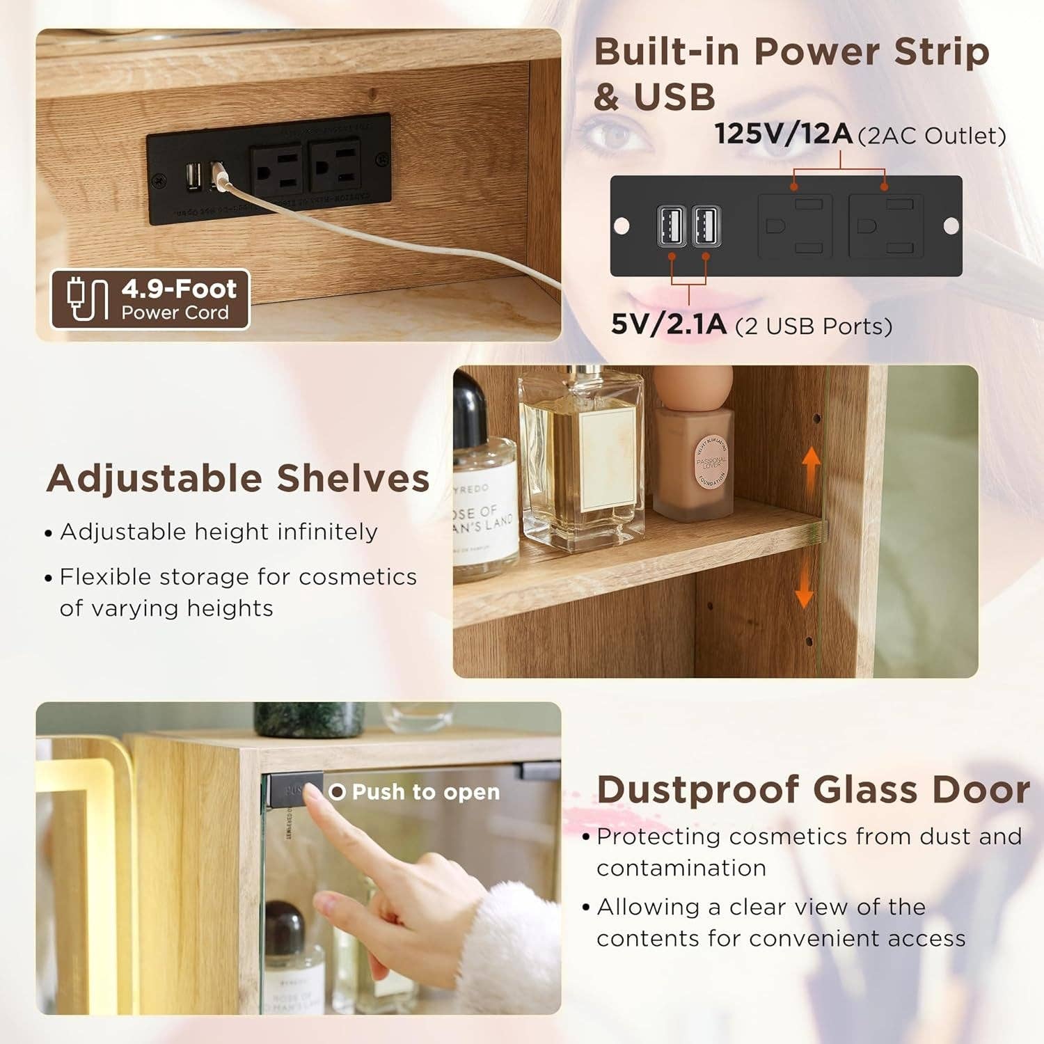 ShipItFurniture - Wholesale Vanity Mirror - Oak Fluted Makeup Vanity 48 Inch With Lighted Mirror6