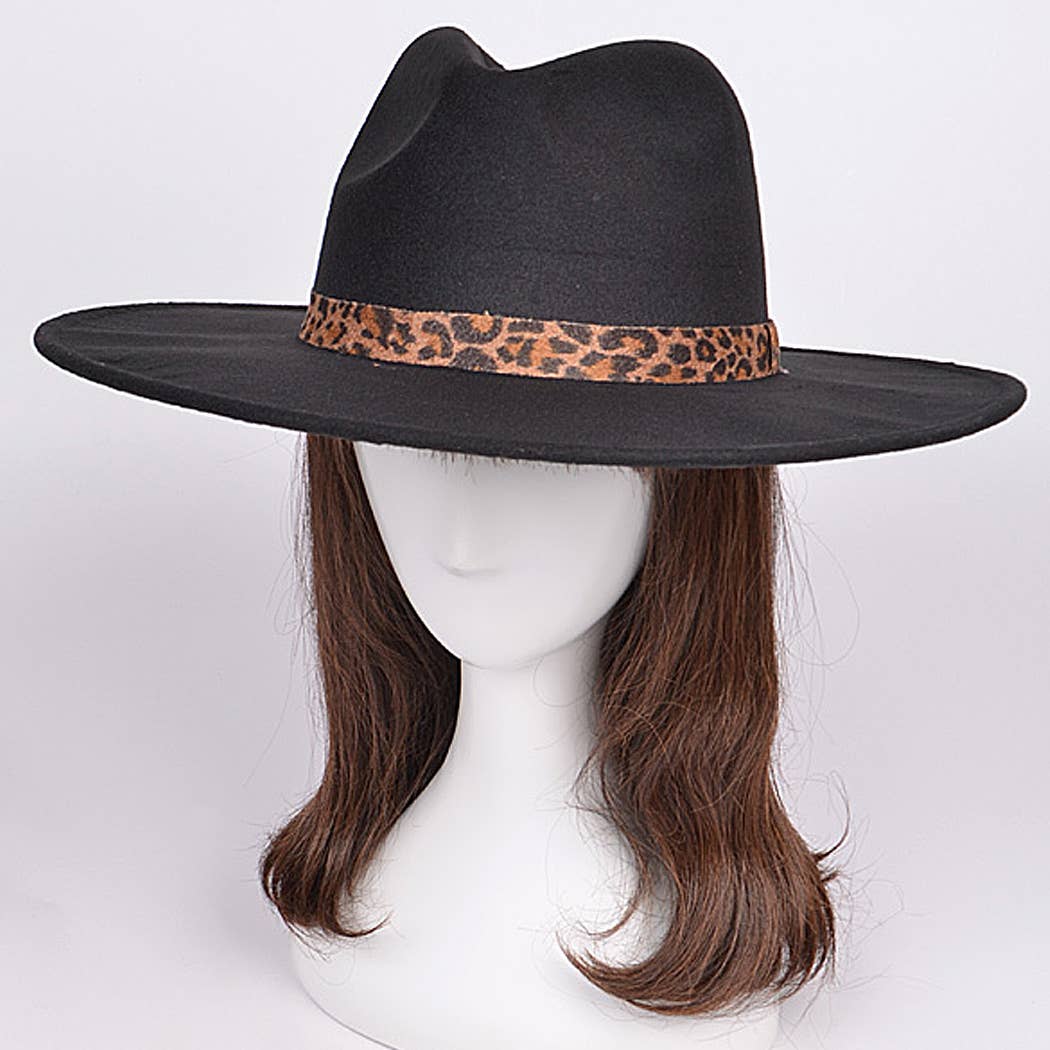 3AM BY H&D ACCESSORIES - Wholesale Fedora - Women's - Monotone Fedora With Leopard Detail.4