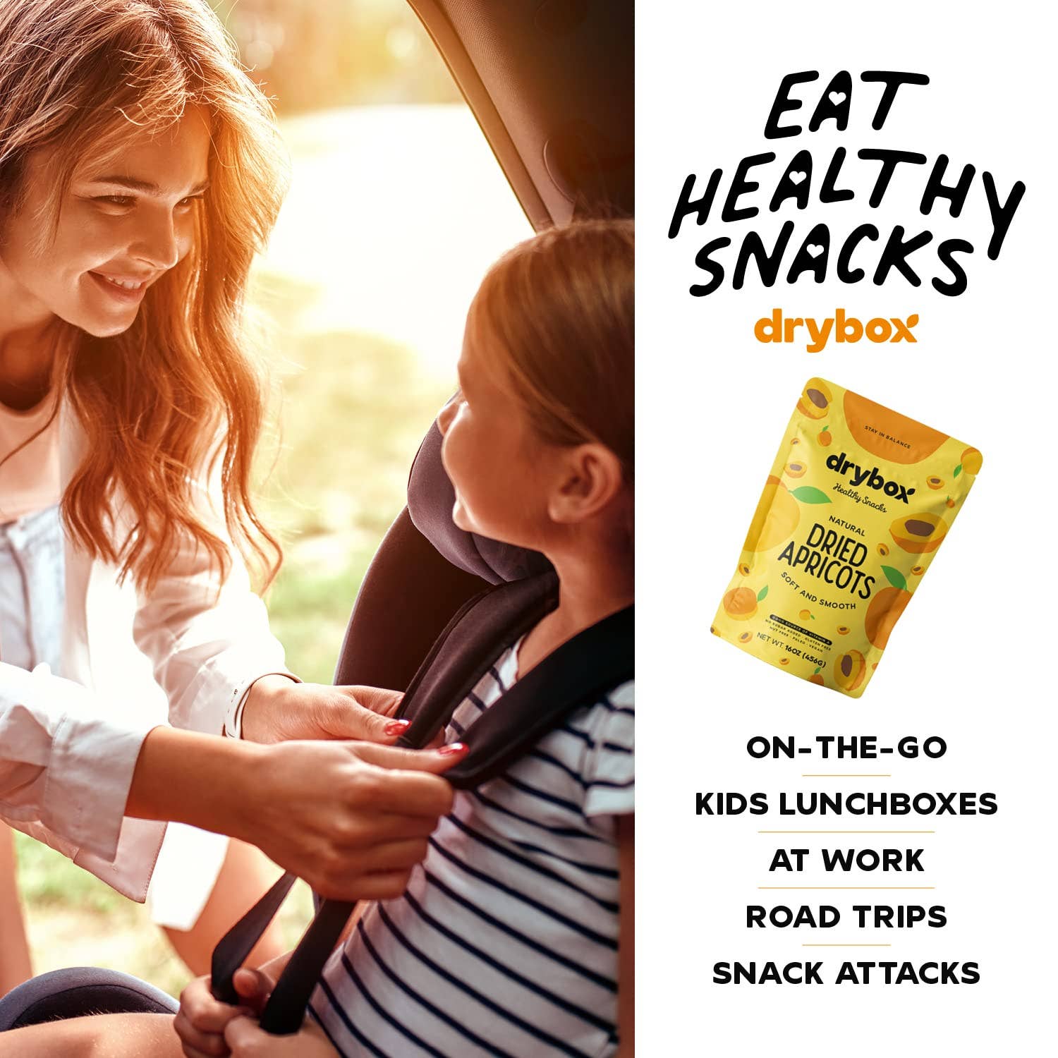 DRYBOX – Großhandel Getrocknete/dehydrierte Früchte – Drybox Getrocknete türkische Aprikosen, 2 Unzen, Portionspackungen, 5 Packungen/Beutel6