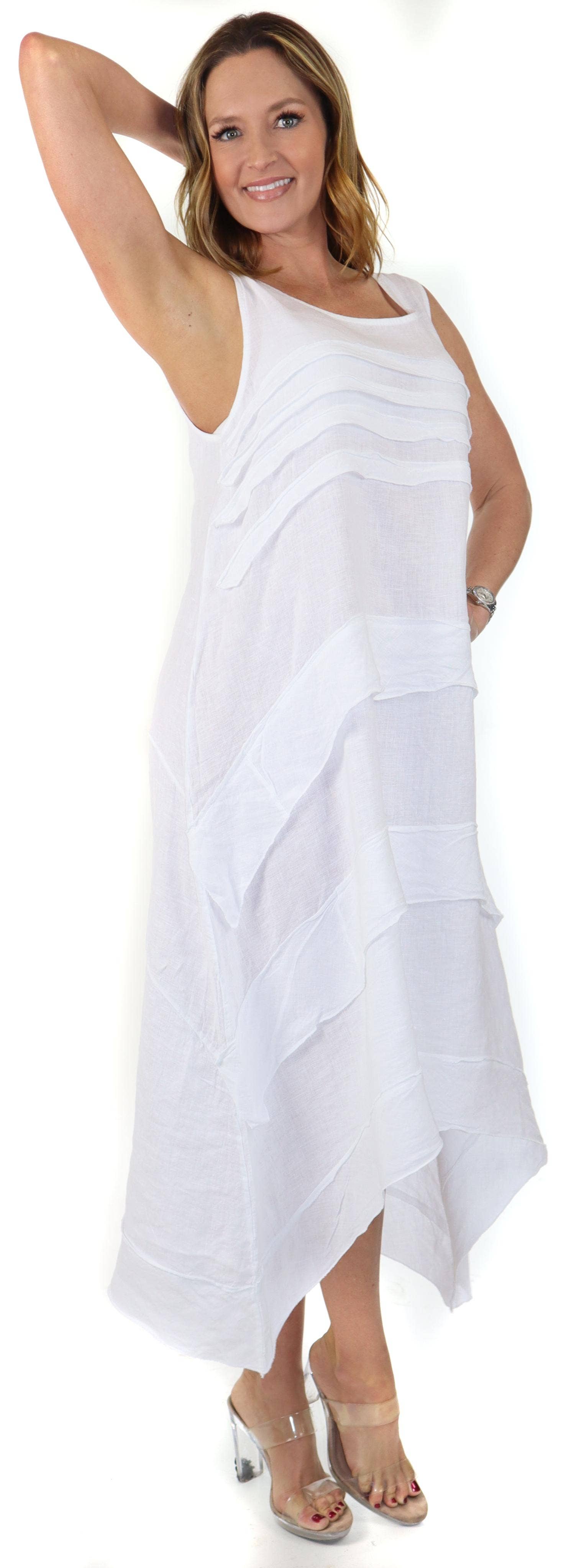 LINEN AND GAUZE - Wholesale Dress - Women's - Layered and Artsy, pure linen Asymmetrical Summer dress2