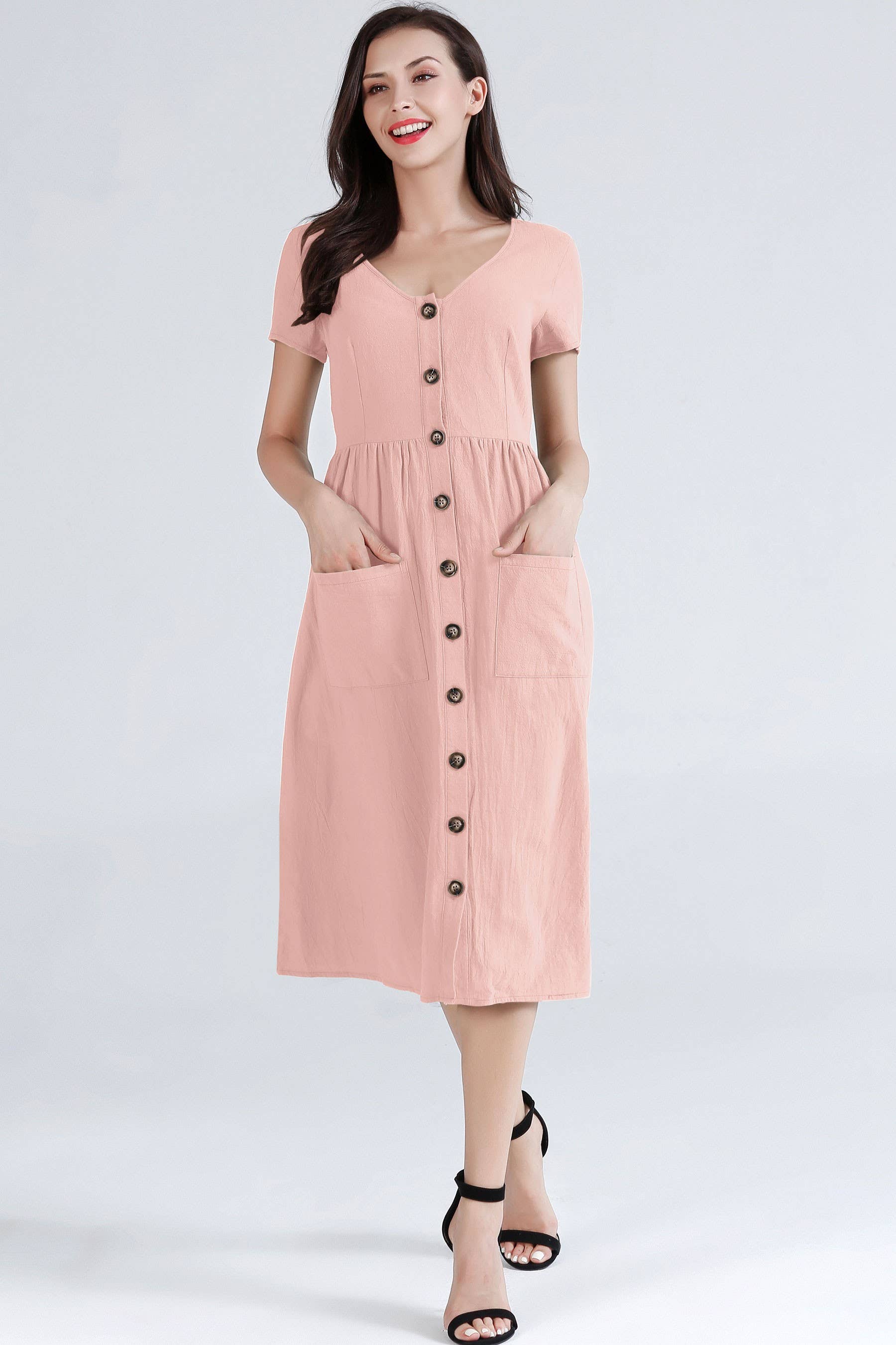 ePretty - Vendita all'ingrosso Vestito - Donna - TJ002 - Abito midi abbottonato con tasche6