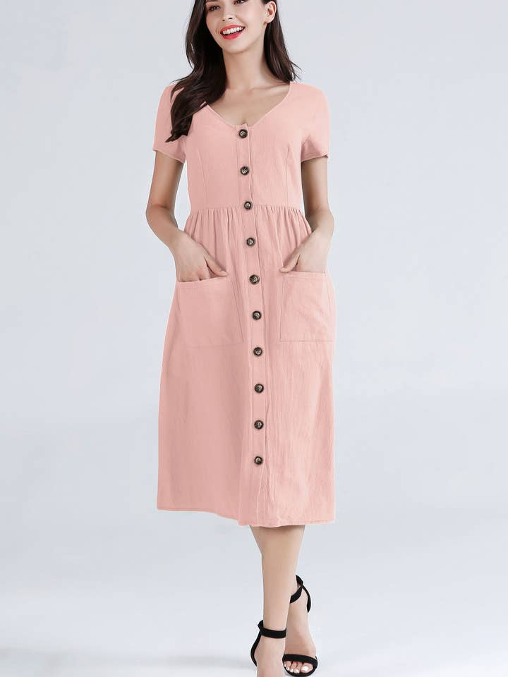 ePretty - Vendita all'ingrosso Vestito - Donna - TJ002 - Abito midi abbottonato con tasche6