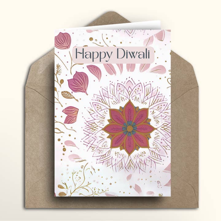 Diwali Petals in Pink card - packs of 10/20/50/100 for wholesale by imagii Greeting Cards & Notebooks