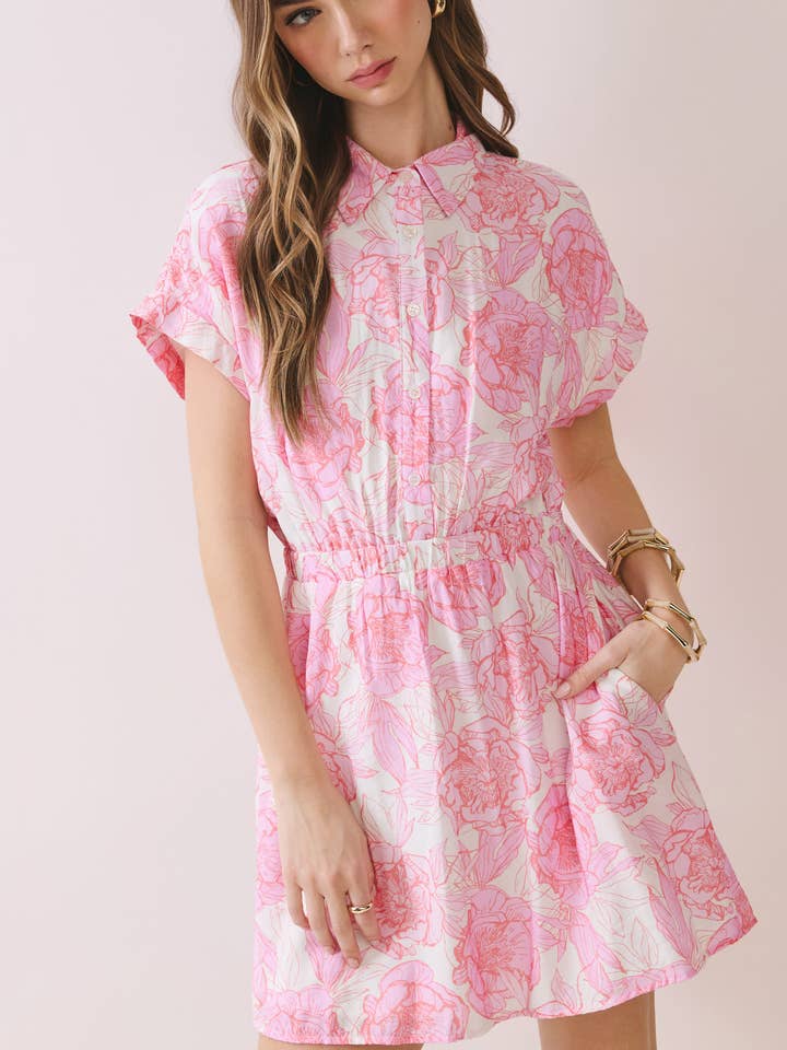 CD06697-Robe Mini Ligne A Imprimé Floral à Taille Élastique pour la vente par TCEC