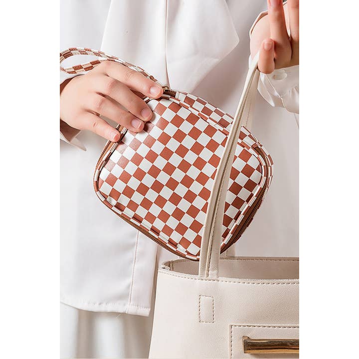 42POPS - Wholesale Makeup/Cosmetic Bag - ",..SI-26551 Checkered Cosmetic Makeup Travel Case