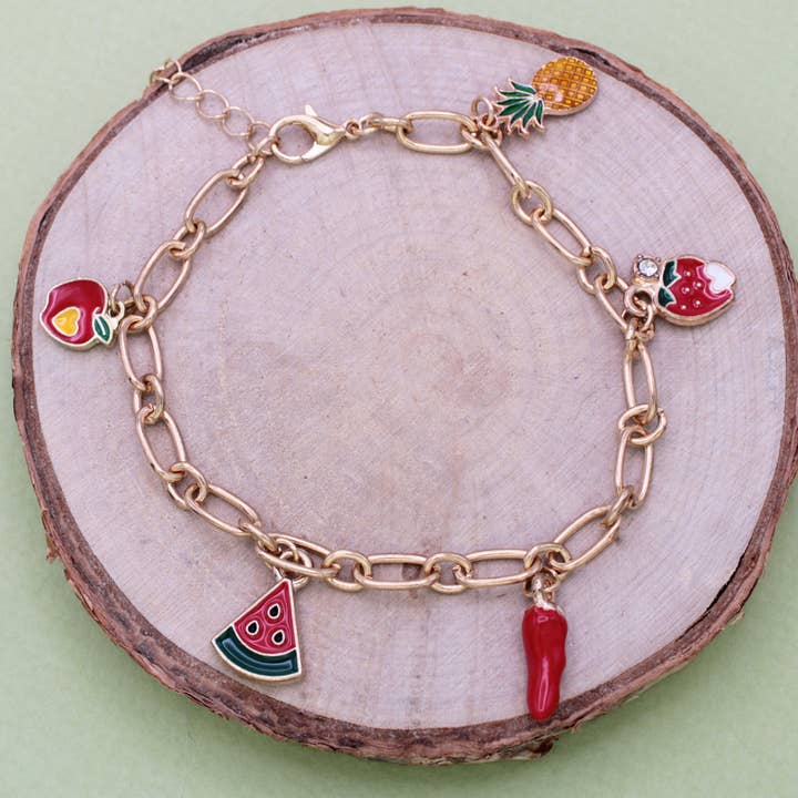Fruity Fun Gold Charm Bracelet for wholesale by ZAD