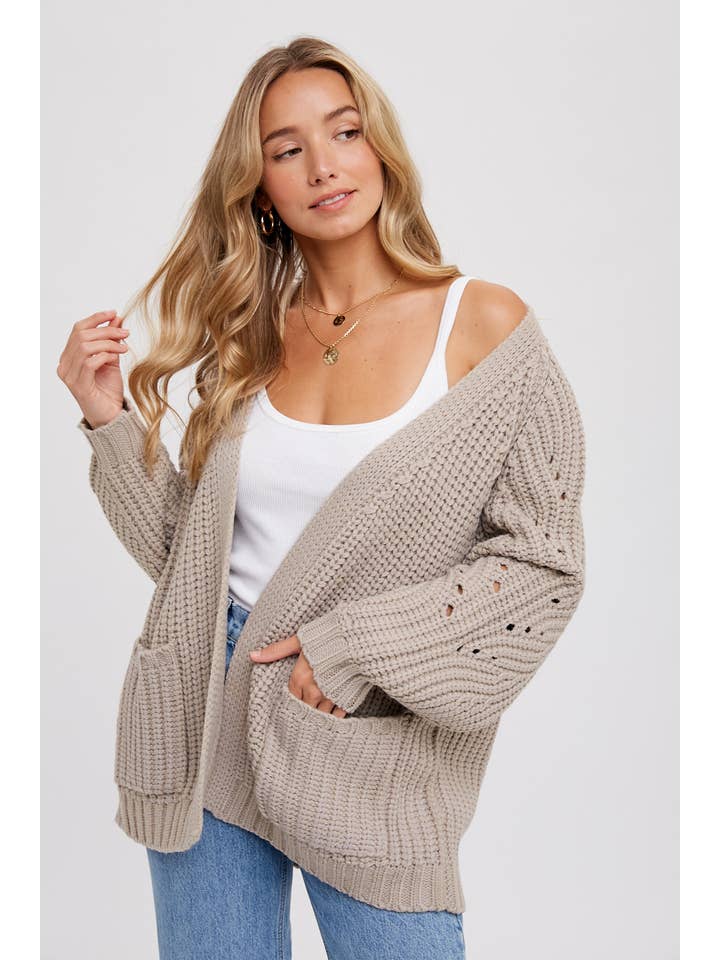 Bluivy - Wholesale Cardigan - Women's - CHUNKY POINTELLE OPEN FRONT CARDIGAN