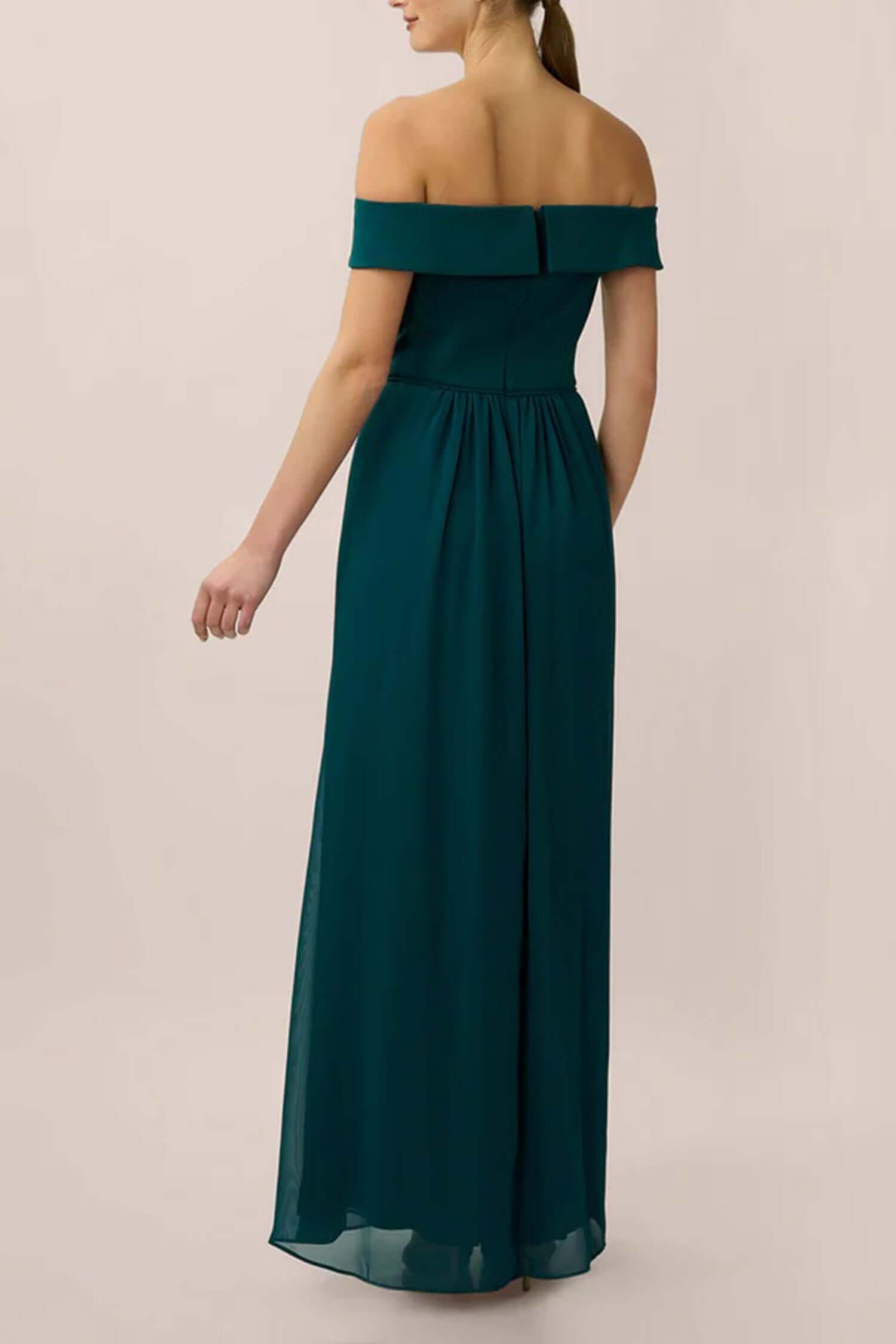 Immediate Apparel - Wholesale Gown - Women's - Adrianna Papell Off Shoulder Zipper Back Ruched Piping Detail Crepe Chiffon Gown3