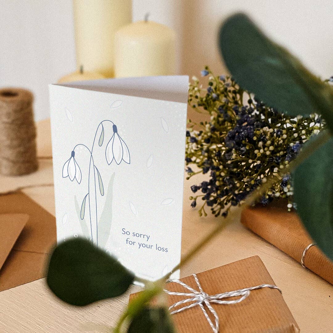 Jess A Little Creative - Wholesale Sympathy Card - 'So Sorry For Your Loss' White Snowdrop Sympathy Card2