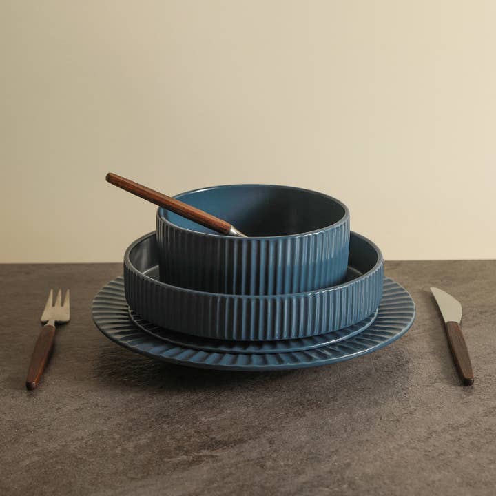 Lusso Stoneware Dinnerware Set - Ash Blue for wholesale by Stone Lain