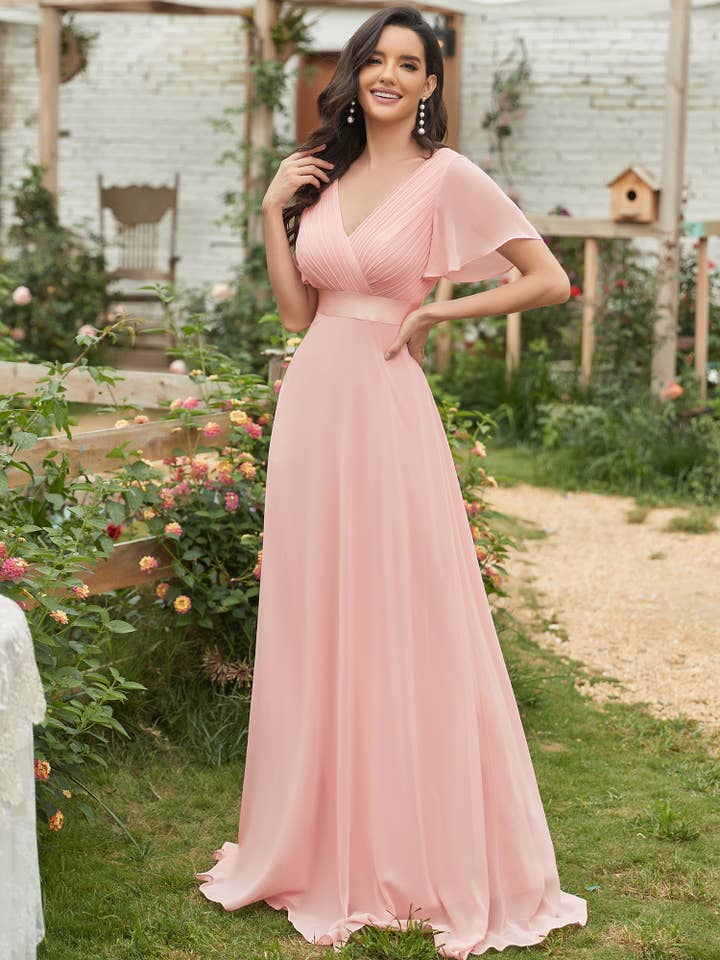 Ever-Pretty - Wholesale Gown – Women's - Double V-Neck Ruffles Chiffon Bridesmaid Dress6