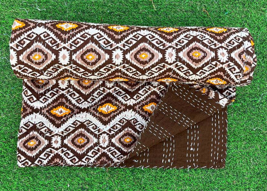 bhavnas boutique - Wholesale Quilt - Kantha Block Print Quilt Blanket Throw Bedspread Cover Queen6