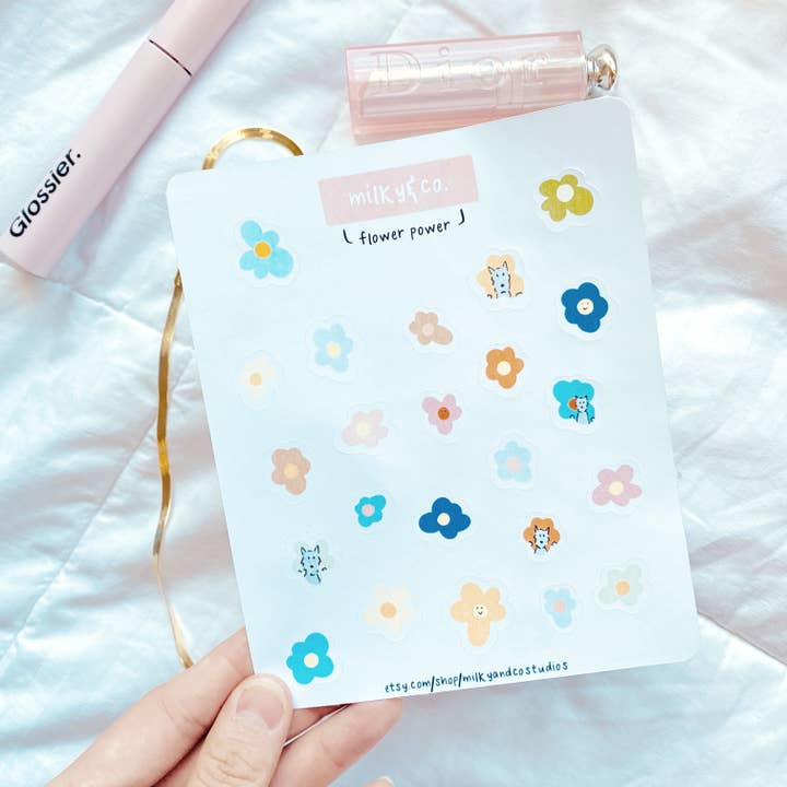 Flower Power Sticker Sheet for wholesale by Milky & Co. Studios