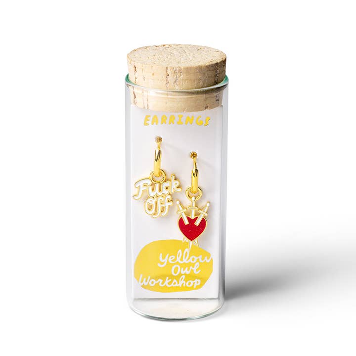 Yellow Owl Workshop - Wholesale Huggie oorbellen - F*ck Off & Hart/Dolken creolen - gouden statement1