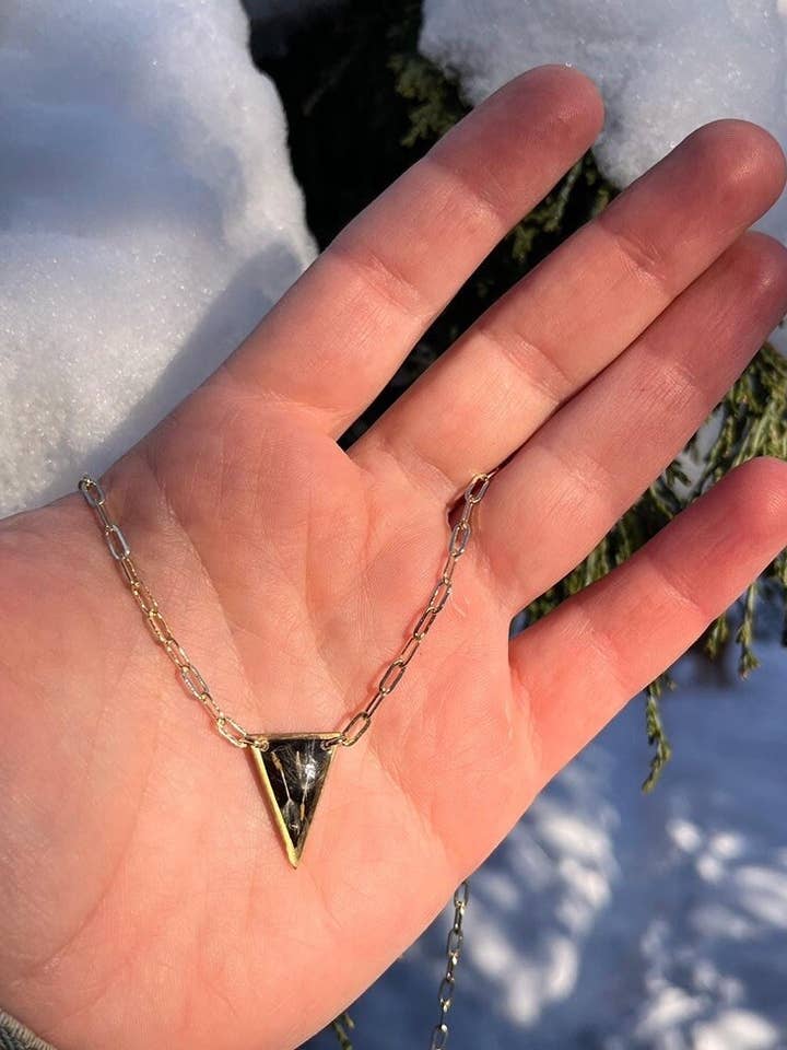 Triangle Flower Necklace | Pressed Dandelion Seed for wholesale by Land of Sky Design Co.