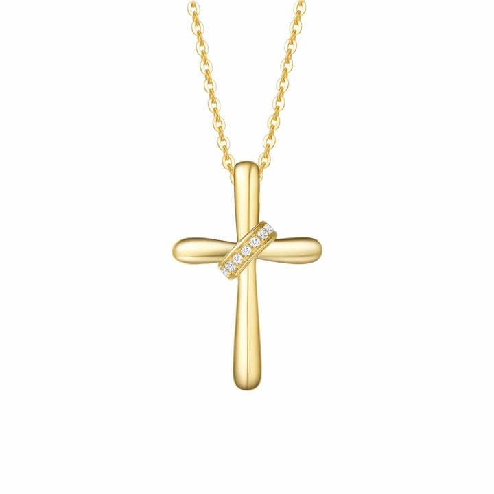 Collar FANCIME Puffy Cross de oro amarillo de 14 quilates para venta al por mayor de Fanci Me Jewelry