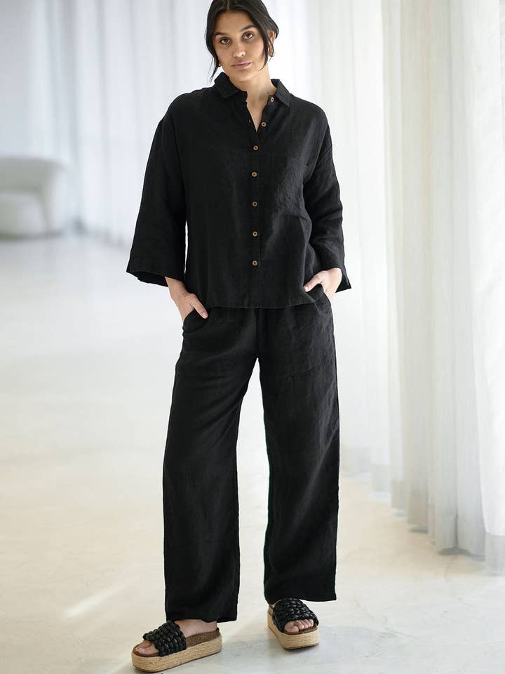 Wide Leg Linen Pant - Black for wholesale on Faire6
