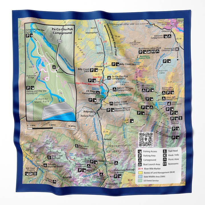 Uncompahgre River Colorado Microfiber Map Bandana for wholesale by Map the Xperience