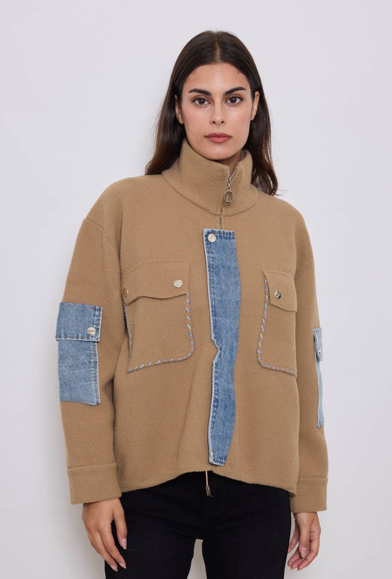 KY CREATION PARIS - Vente Manteau – femme - Veste effet laine avec détails en dénim1