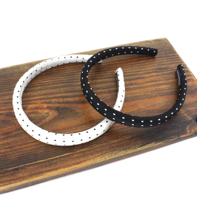 Conjunto de 2 Bandas de Cabelo Feitas à Mão com Pontos Pretos/Brancos - Estreitas por atacado de Pretty Persuasions