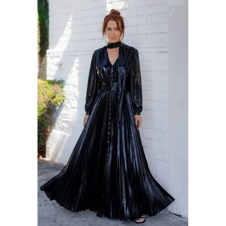 Metallic geplooide maxi-jurk voor wholesale door Esmeray Clothing