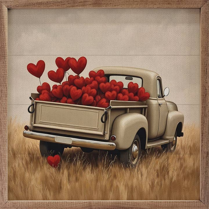 Kendrick Home - Wholesale Wood Wall Art - White Valentine's Day Truck Hearts
