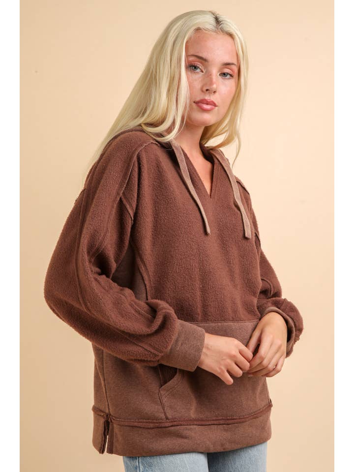 VERY J - Wholesale Knit Top - Women's - NT11737-Mineral Washed Oversized Casual Hoodie Knit Top
