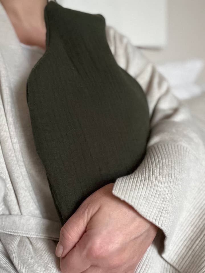Quilted Hot water bottle - Green double gauze - lined for wholesale by Orla & Fern