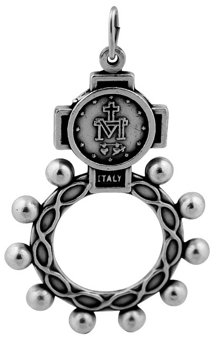 Village Gift Importers - Wholesale Band/Stacked Ring - 2" Solid Metal Rosary Ring with Engraved Miraculous Medal1