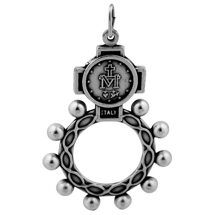 Village Gift Importers - Wholesale Band/Stacked Ring - 2" Solid Metal Rosary Ring with Engraved Miraculous Medal1