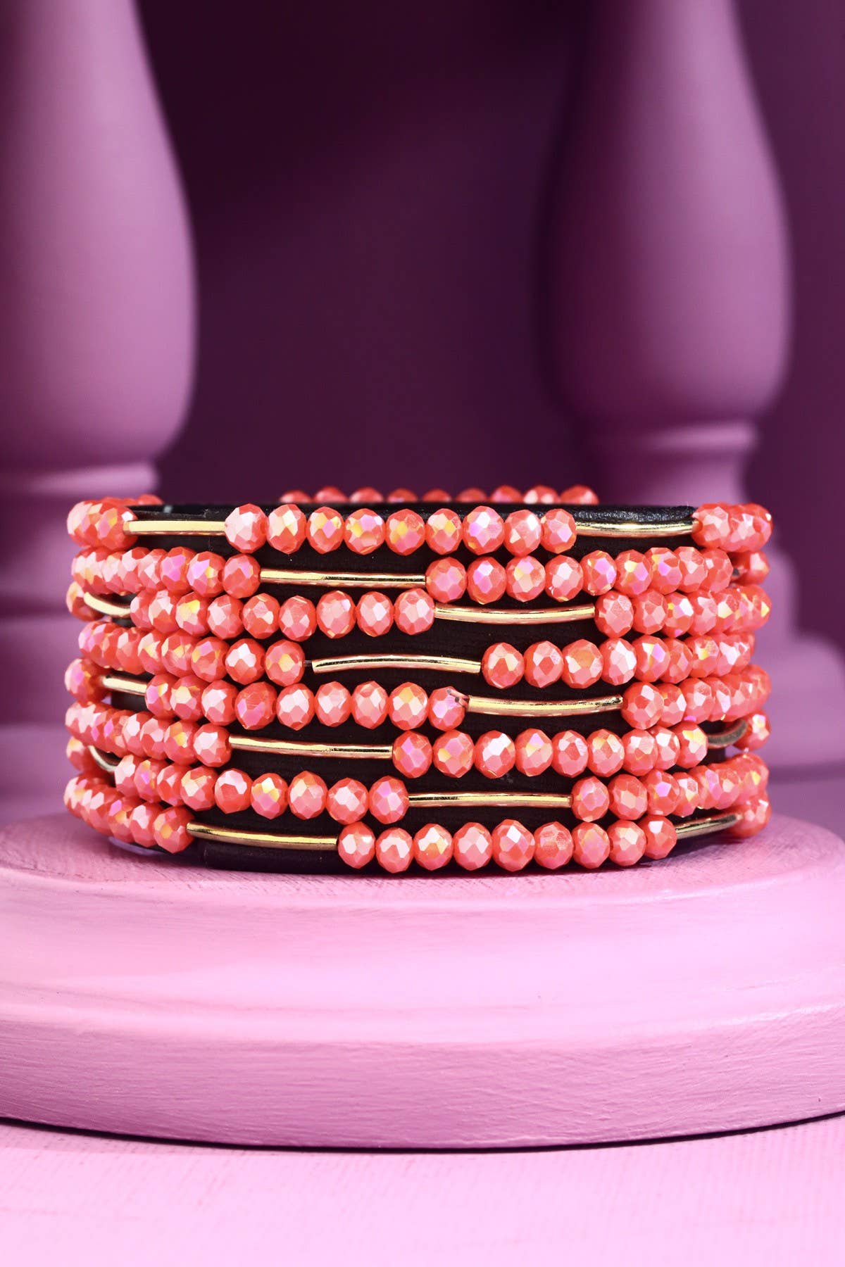 Urbanista - Wholesale Beaded Bracelet - 8 Layer Stackable Glass bead & Metal bracelet 11