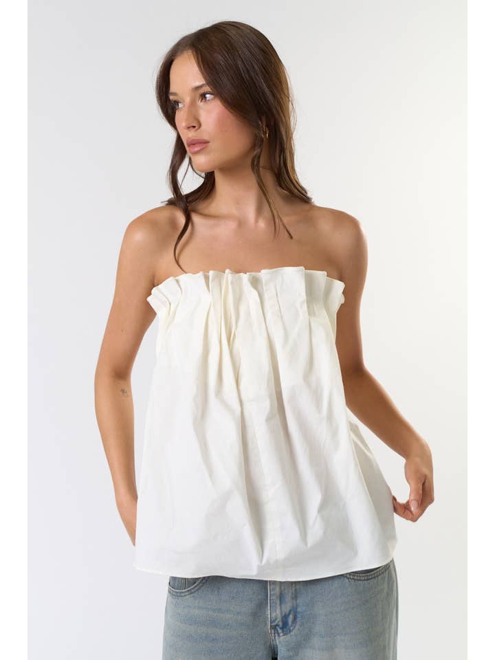 OFF WHITE ILT5239 Pintuck Pleated Tube Top for wholesale on Faire