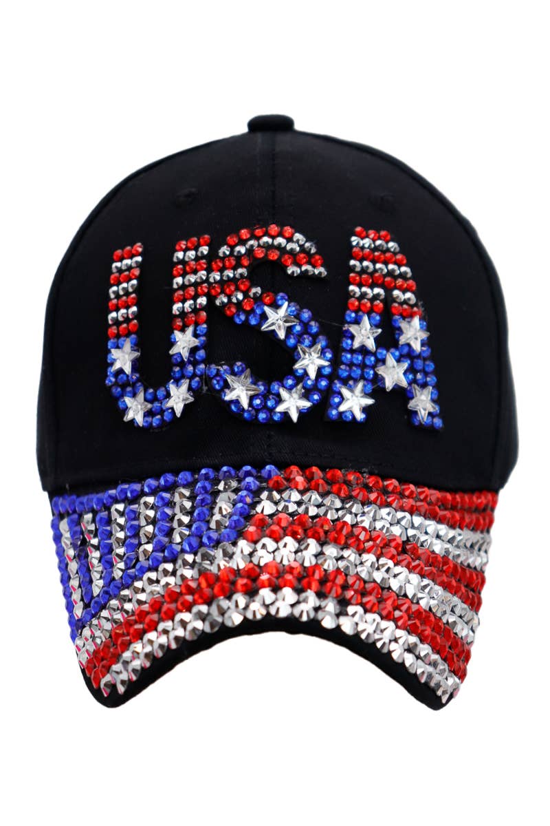 Cap Zone - Wholesale Baseball Cap - Women's - USA American Flag Bling Rhinestone Baseball Cap1