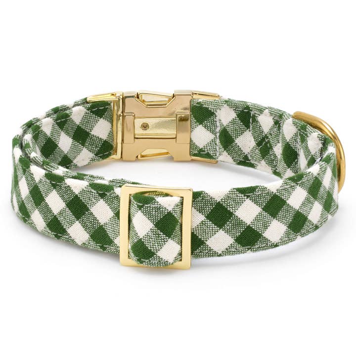 The Foggy Dog - Wholesale Pet Collar - Dog - HTH x TFD Mini Gingham Hunter Green Dog Collar