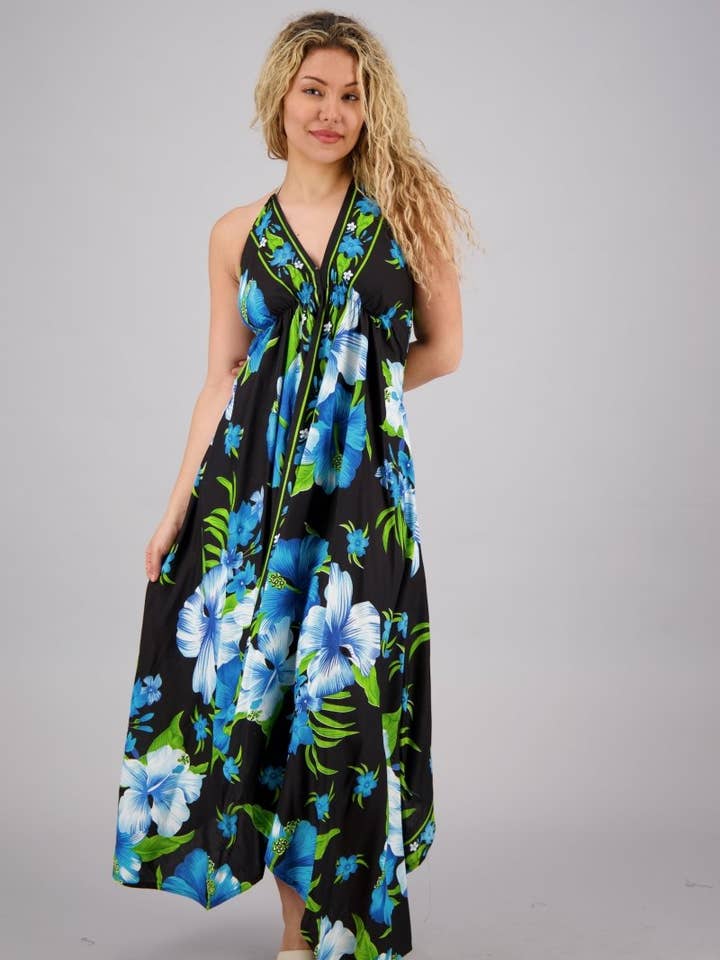 Vestido com estampa floral com elástico traseiro Hintertop 1972-BLK por atacado de Advance Apparels