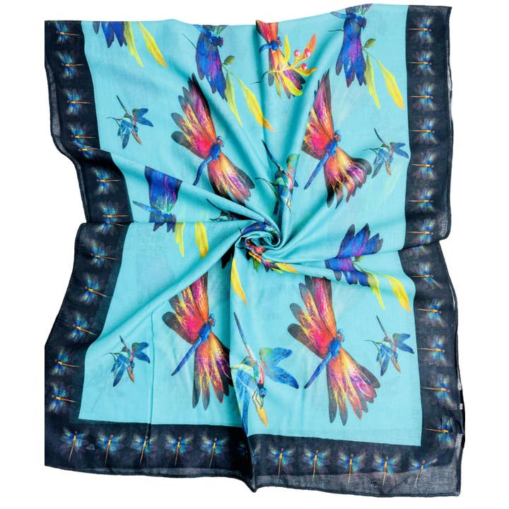 JC Sunny Fashion - Wholesale Scarf - Women's - JC021042-G Teal-Multi Dragonfly Scarf/Shawl