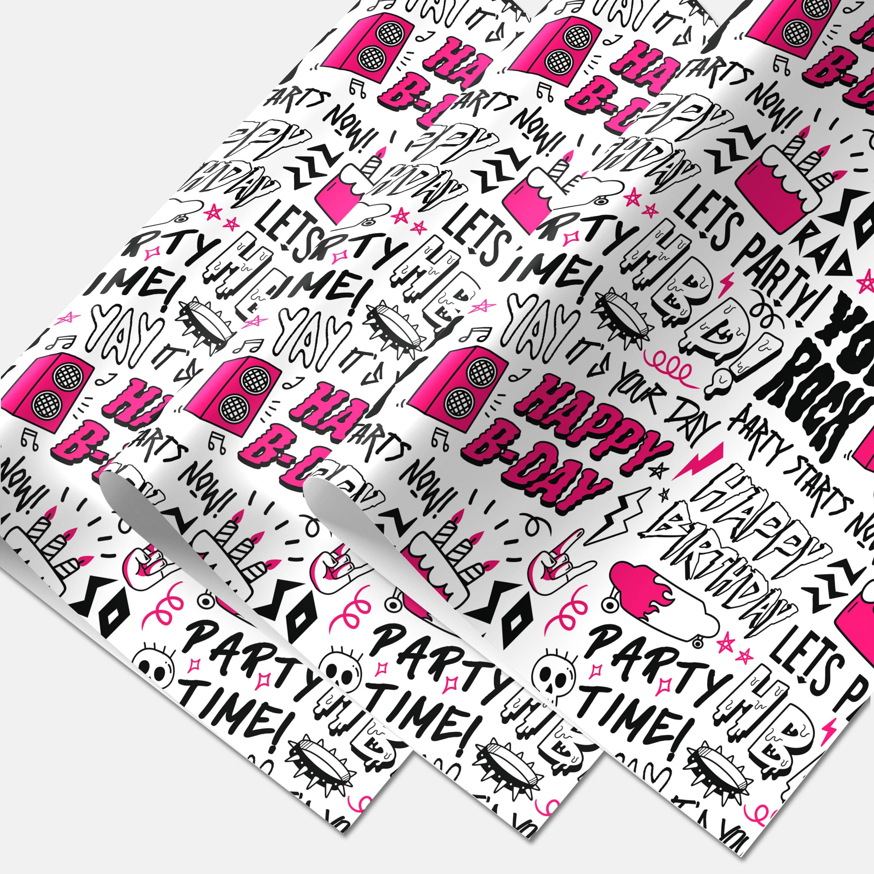 Rock'N Paper - Wholesale Wrapping Paper Roll - Rad Birthday Gift Wrapping Paper, Rocker, Fun Edgy Print2
