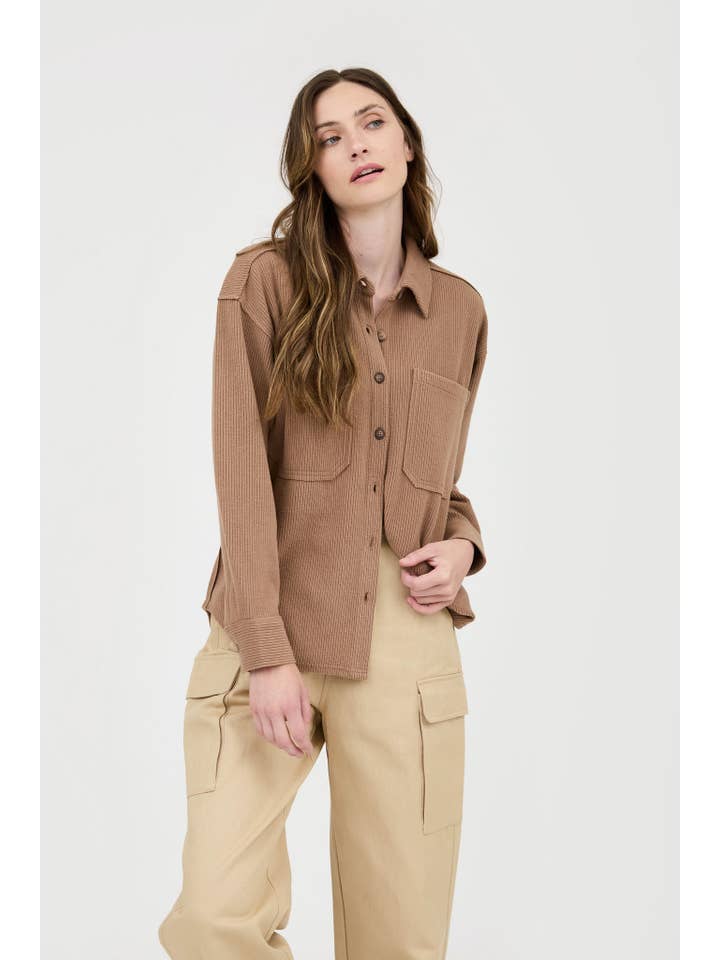 Blu Pepper - Wholesale Knit Top - Women's - RIB KNIT EXPOSED SEAM BUTTON UP TOP19