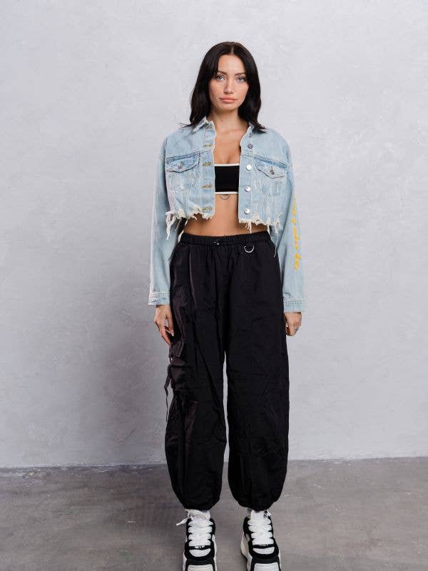 Trio Urban - Vente Veste en jean – femme - Veste courte en jean jaune Smiley Face17