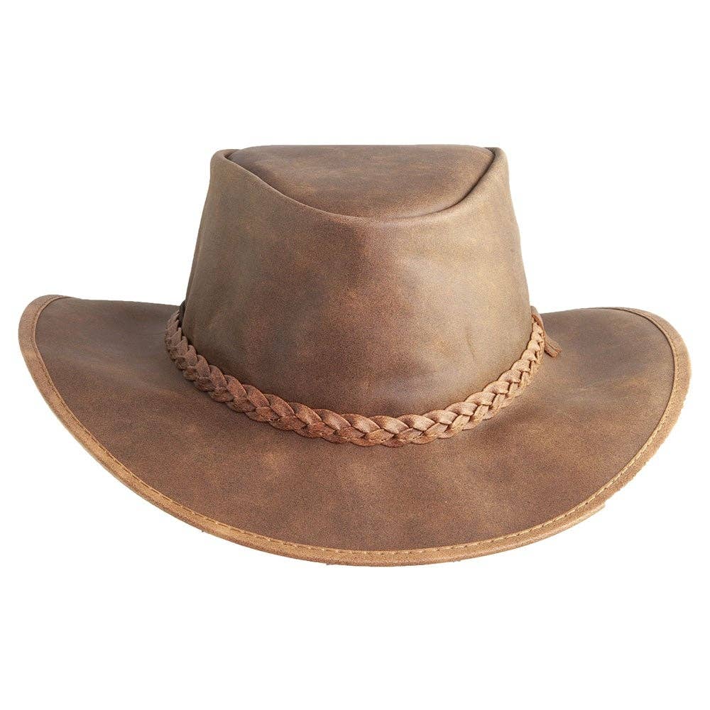 American Hat Makers - Wholesale Cowboy Hat - Unisex - Genuine Leather Crushable Outback Hat - Style Crusher8