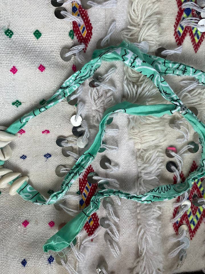 Bandana necklace with cowrie shells turquoise for wholesale by ToutVintage