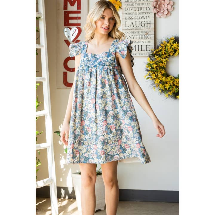 Vestido Mini Mangas Estampado Garden Flower por atacado de Veveret